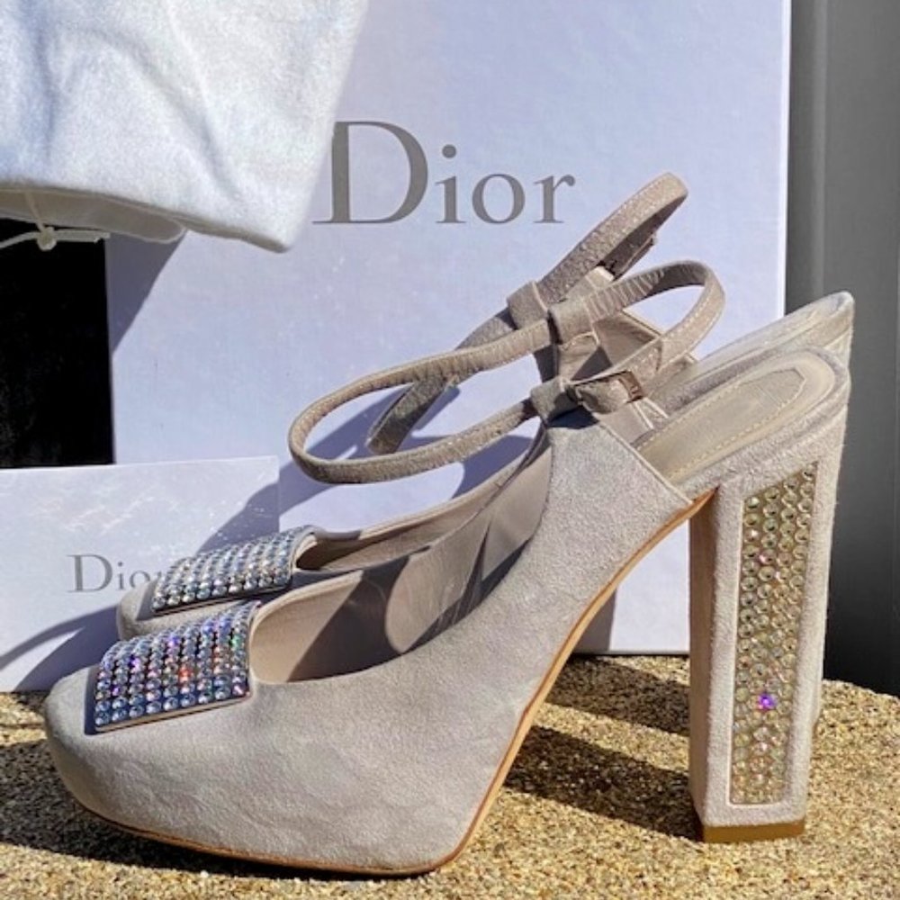 SOLD ❤️ DIOR Lavender Suede Crystal Embellished Platform - Picture 4 of 11